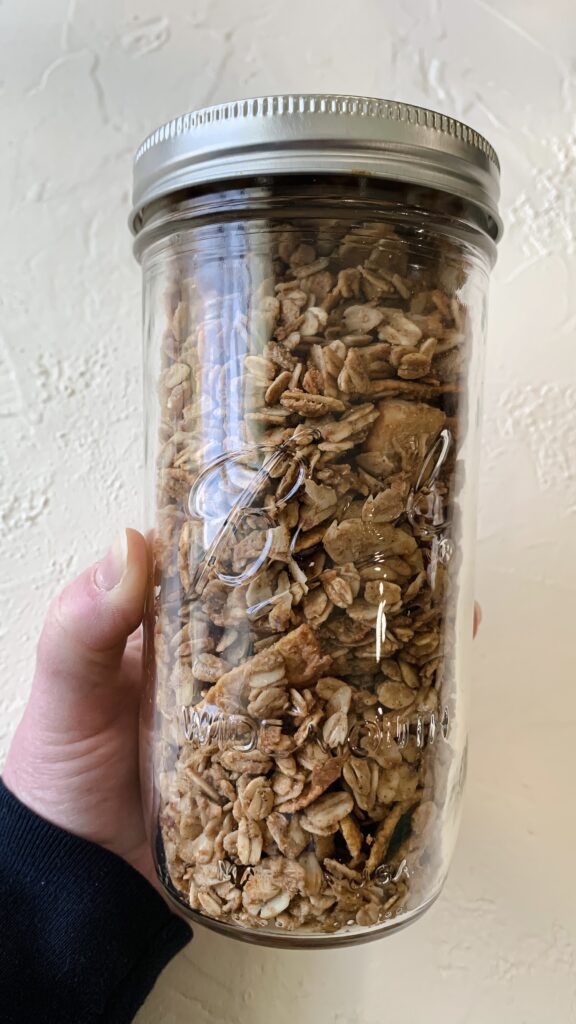 protein granola in a glass jar