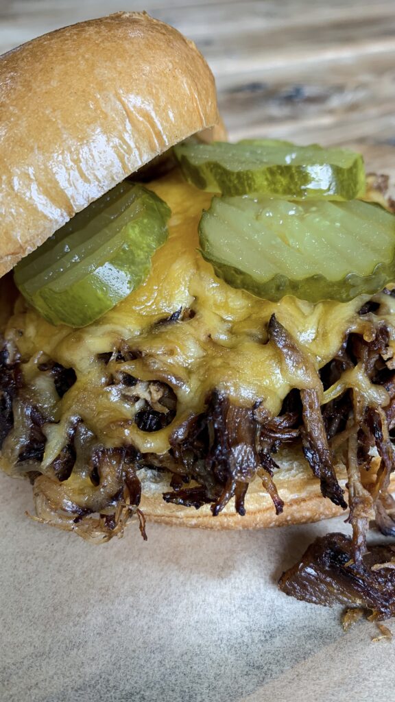 pulled pork sandwich with pickles